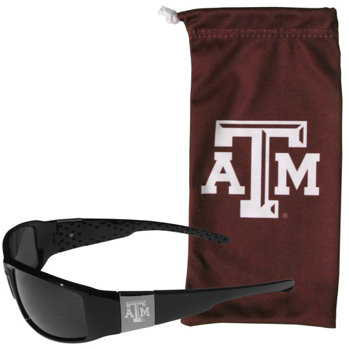 Texas A & M Aggies Etched Chrome Wrap Sunglasses and Bag