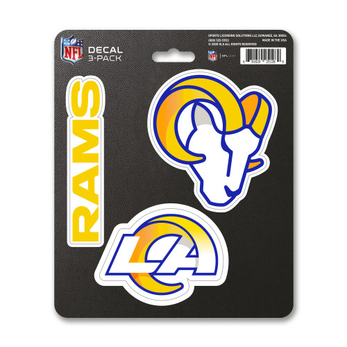 Los Angeles Rams Decal 3-pk 3 Various Logos / Wordmark Blue, White & Yellow