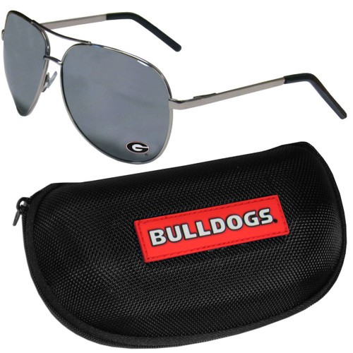 Georgia Bulldogs Aviator Sunglasses and Zippered Carrying Case