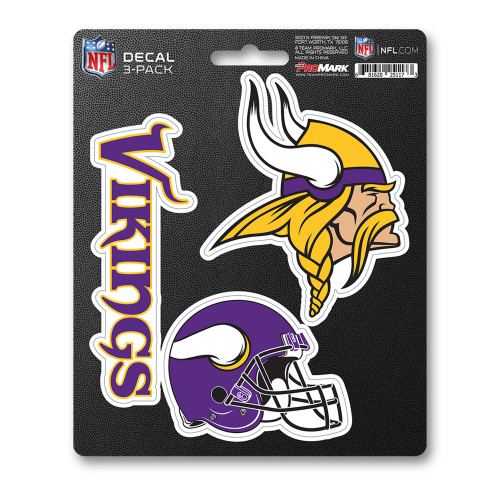 Minnesota Vikings Decal 3-pk 3 Various Logos / Wordmark Purple & Yellow