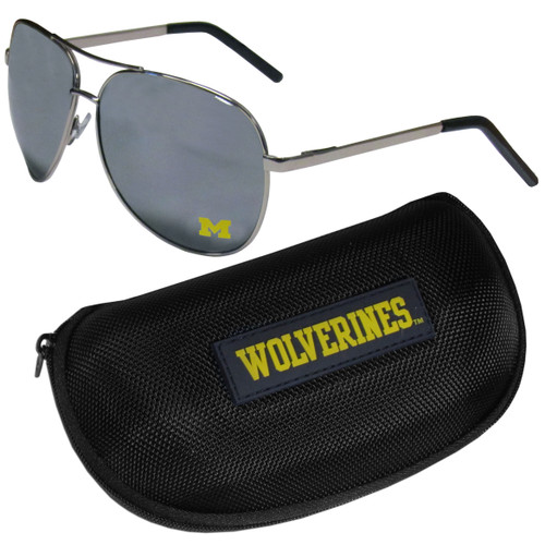 Michigan Wolverines Aviator Sunglasses and Zippered Carrying Case