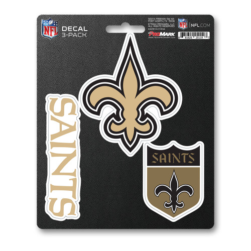 New Orleans Saints Decal 3-pk 3 Various Logos / Wordmark Gold & Black