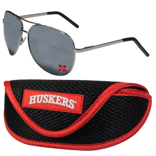 Nebraska Cornhuskers Aviator Sunglasses and Sports Case
