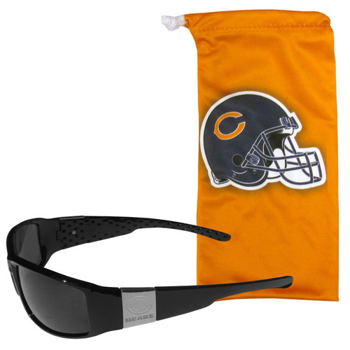 Chicago Bears Etched Chrome Wrap Sunglasses and Bag
