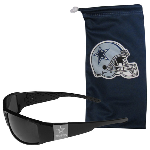 Dallas Cowboys Etched Chrome Wrap Sunglasses and Bag