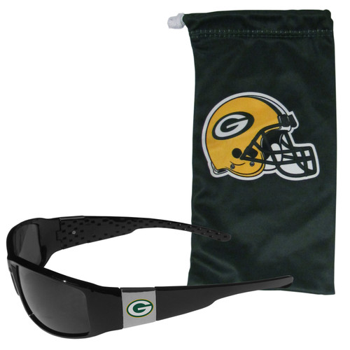 Green Bay Packers Chrome Wrap Sunglasses and Bag