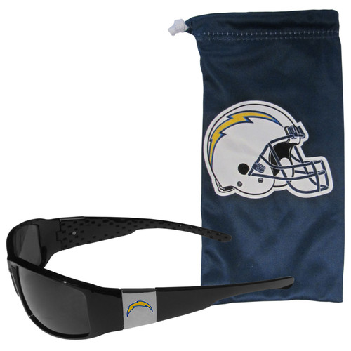 Los Angeles Chargers Chrome Wrap Sunglasses and Bag