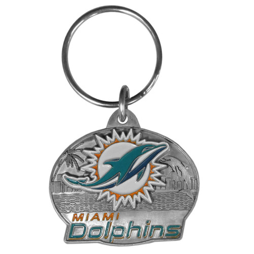 Miami Dolphins Oval Carved Metal Key Chain