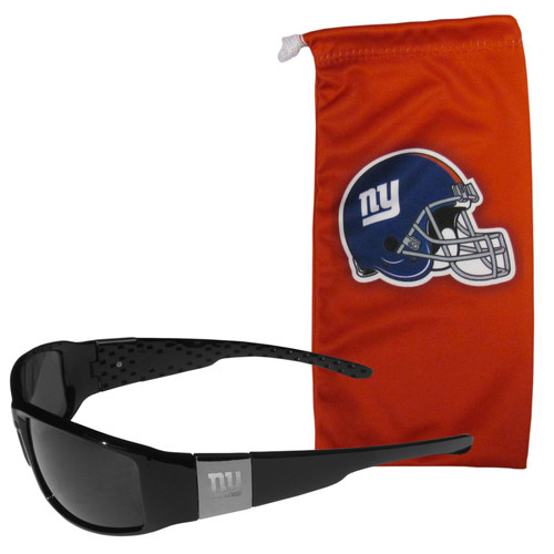 New York Giants Etched Chrome Wrap Sunglasses and Bag
