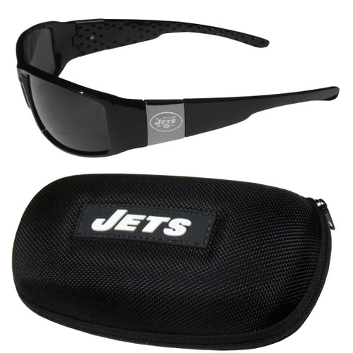 New York Jets Chrome Wrap Sunglasses and Zippered Carrying Case