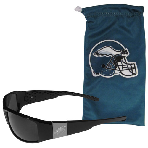 Philadelphia Eagles Etched Chrome Wrap Sunglasses and Bag