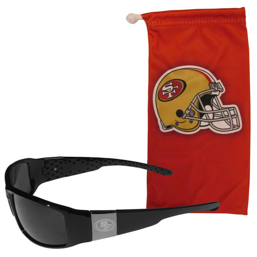 San Francisco 49ers Etched Chrome Wrap Sunglasses and Bag