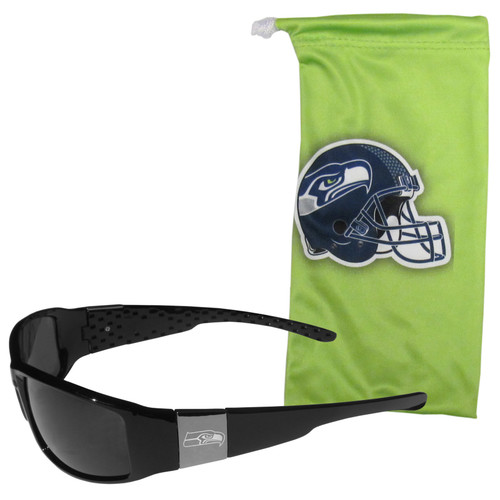 Seattle Seahawks Etched Chrome Wrap Sunglasses and Bag