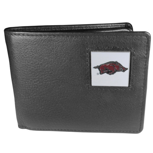 Arkansas Razorbacks Leather Bi-fold Wallet Packaged in Gift Box