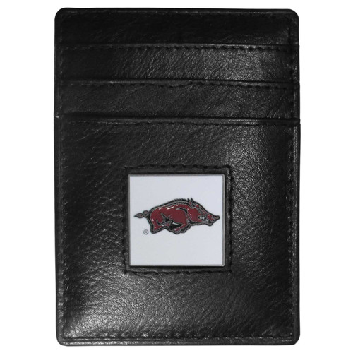 Arkansas Razorbacks Leather Money Clip/Cardholder Packaged in Gift Box