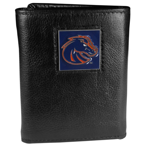 Boise St. Broncos Deluxe Leather Tri-fold Wallet Packaged in Gift Box