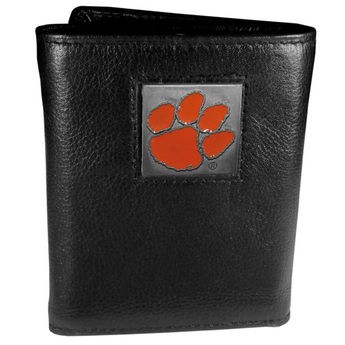 Clemson Tigers Deluxe Leather Tri-fold Wallet Packaged in Gift Box