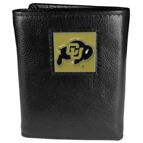 Colorado Buffaloes Deluxe Leather Tri-fold Wallet Packaged in Gift Box