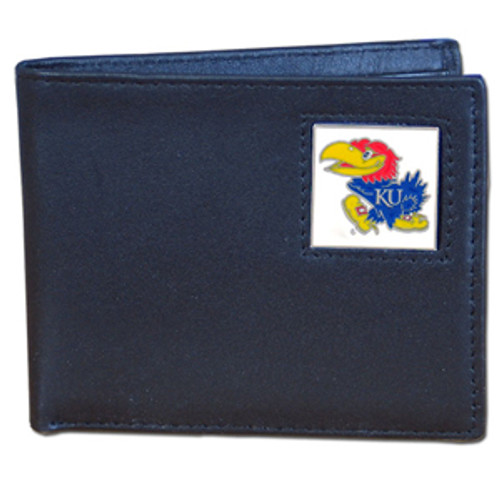Kansas Jayhawks Leather Bi-fold Wallet Packaged in Gift Box