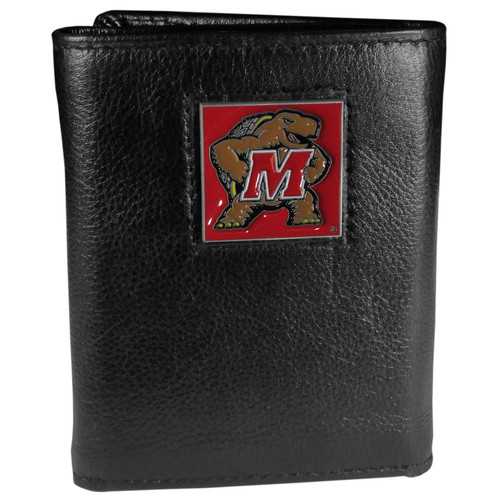 Maryland Terrapins Deluxe Leather Tri-fold Wallet Packaged in Gift Box