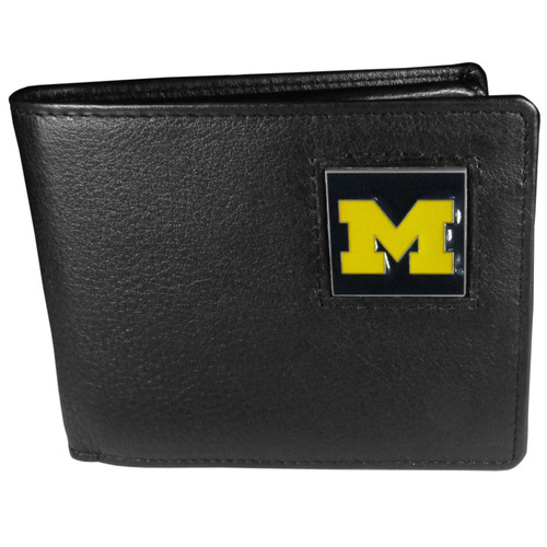 Michigan Wolverines Leather Bi-fold Wallet Packaged in Gift Box