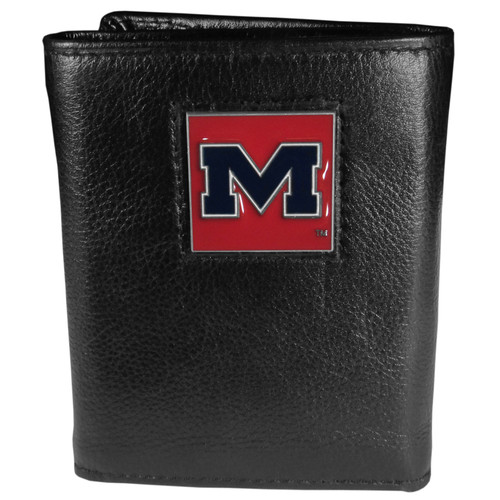 Mississippi Rebels Deluxe Leather Tri-fold Wallet Packaged in Gift Box