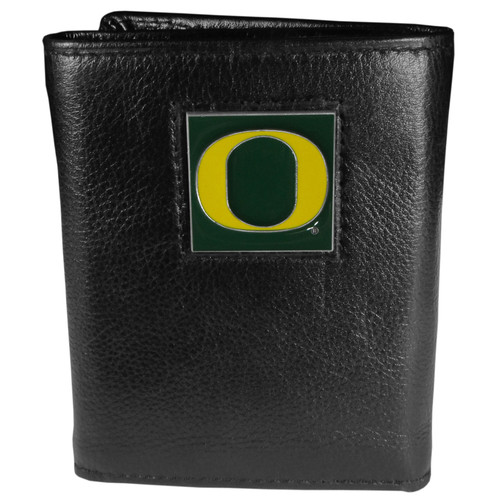 Oregon Ducks Deluxe Leather Tri-fold Wallet Packaged in Gift Box