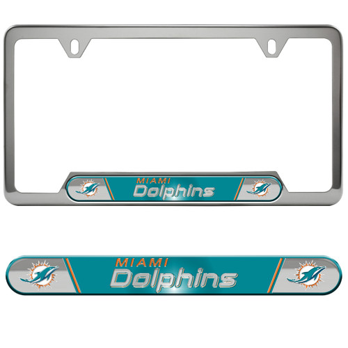 Miami Dolphins Embossed License Plate Frame Primary Logo and Wordmark Aqua