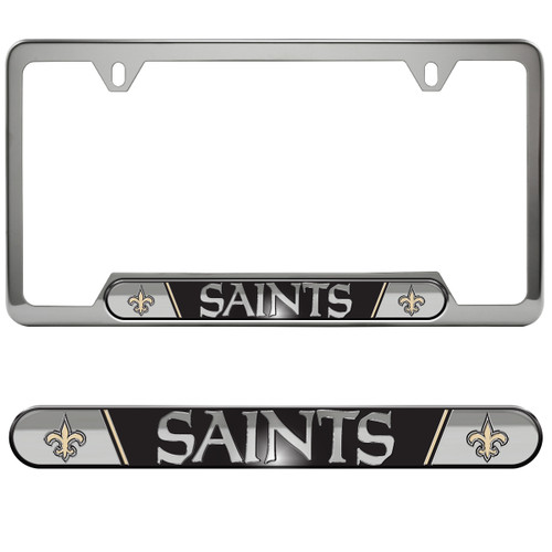 New Orleans Saints Embossed License Plate Frame Primary Logo and Wordmark Black