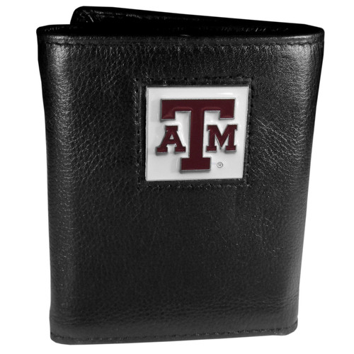 Texas A & M Aggies Deluxe Leather Tri-fold Wallet Packaged in Gift Box