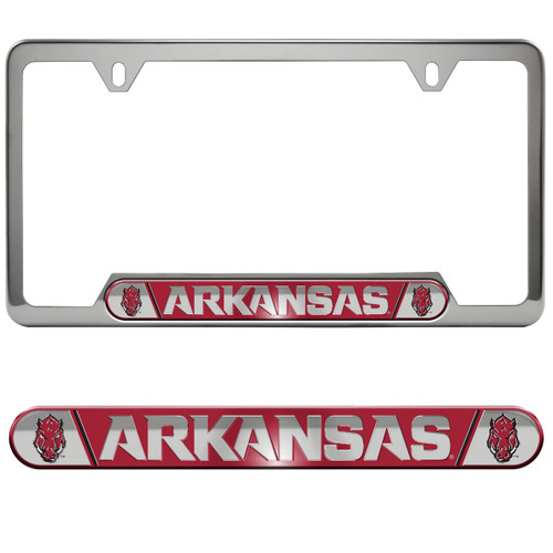 Arkansas Razorbacks Embossed License Plate Frame Primary Logo and Wordmark