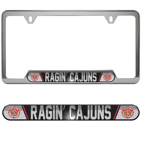 Louisiana Lafayette Ragin Cajuns Embossed License Plate Frame Primary Logo and Wordmark