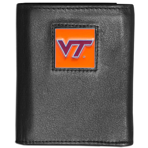 Virginia Tech Hokies Deluxe Leather Tri-fold Wallet Packaged in Gift Box
