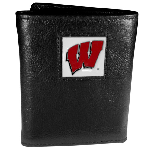 Wisconsin Badgers Deluxe Leather Tri-fold Wallet Packaged in Gift Box