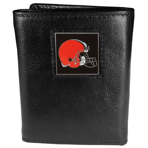 Cleveland Browns Deluxe Leather Tri-fold Wallet Packaged in Gift Box