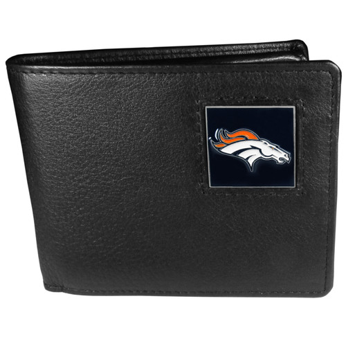 Denver Broncos Leather Bi-fold Wallet Packaged in Gift Box