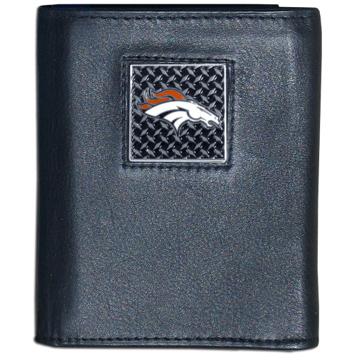 Denver Broncos Gridiron Leather Tri-fold Wallet Packaged in Gift Box