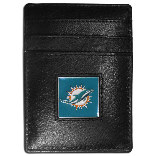 Miami Dolphins Leather Money Clip/Cardholder Packaged in Gift Box