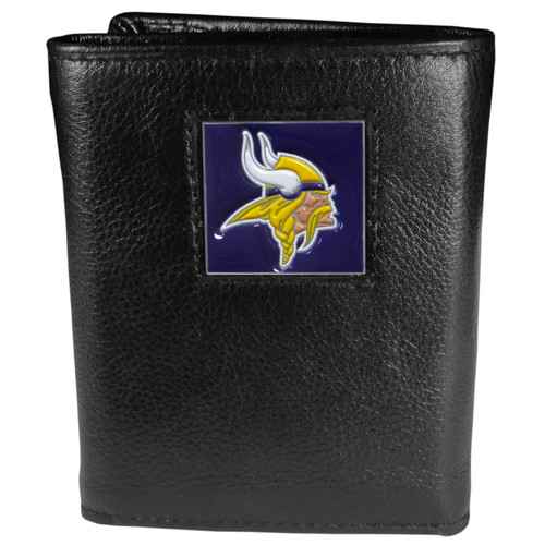 Minnesota Vikings Deluxe Leather Tri-fold Wallet Packaged in Gift Box