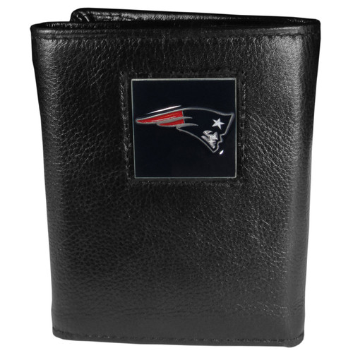 New England Patriots Deluxe Leather Tri-fold Wallet Packaged in Gift Box