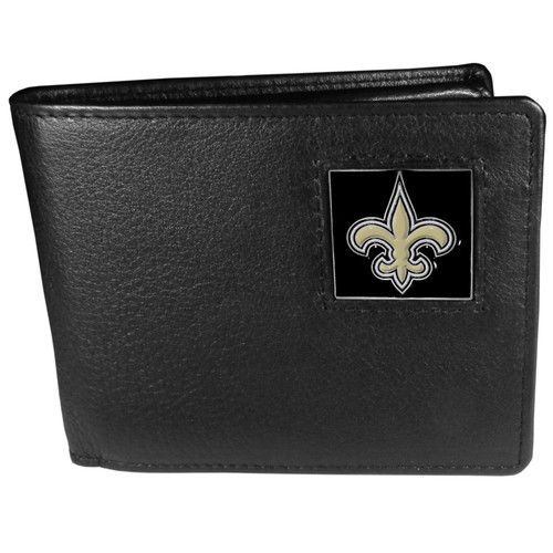 New Orleans Saints Leather Bi-fold Wallet Packaged in Gift Box