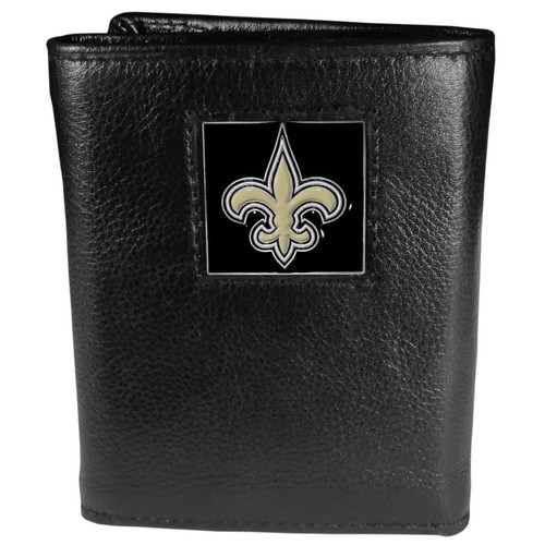 New Orleans Saints Deluxe Leather Tri-fold Wallet Packaged in Gift Box