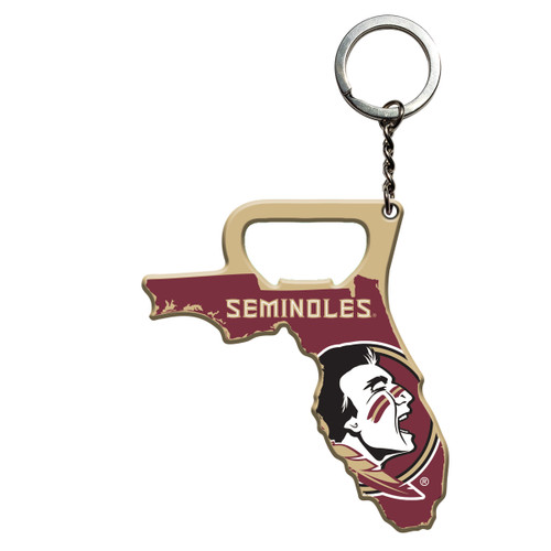 Florida State Seminoles Keychain Bottle Opener "Seminole" Logo / Shape of Florida