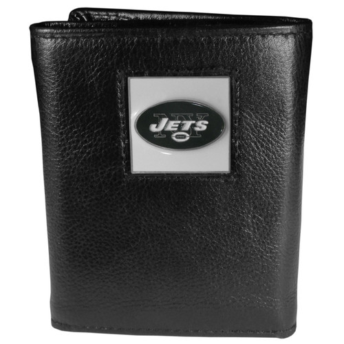 New York Jets Deluxe Leather Tri-fold Wallet Packaged in Gift Box