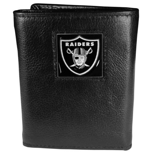 Las Vegas Raiders Deluxe Leather Tri-fold Wallet Packaged in Gift Box