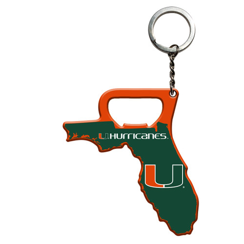 Miami Hurricanes Keychain Bottle Opener "U" Logo and Wordmark / Shape of Florida