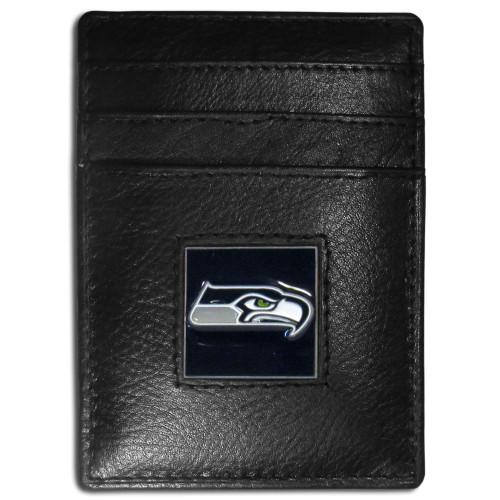 Seattle Seahawks Leather Money Clip/Cardholder Packaged in Gift Box