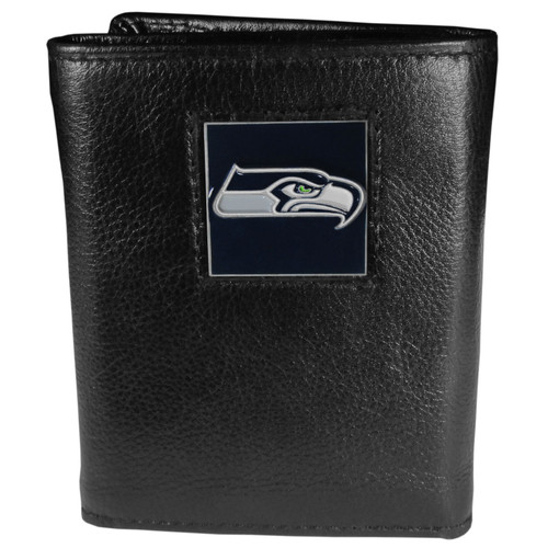 Seattle Seahawks Deluxe Leather Tri-fold Wallet Packaged in Gift Box