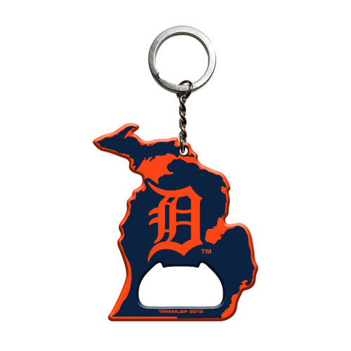 Detroit Tigers Keychain Bottle Opener "Stylized D" Primary Logo / Shape of Michigan