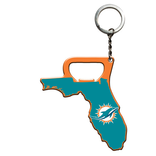 Miami Dolphins Keychain Bottle Opener Dolphins Primary Logo / Shape of Florida Aqua